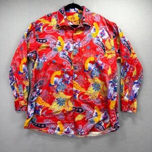 Robert Lewis Shirt Mens 2XL‎ Red Paisley Floral Contemporary Fit Long Sleeve